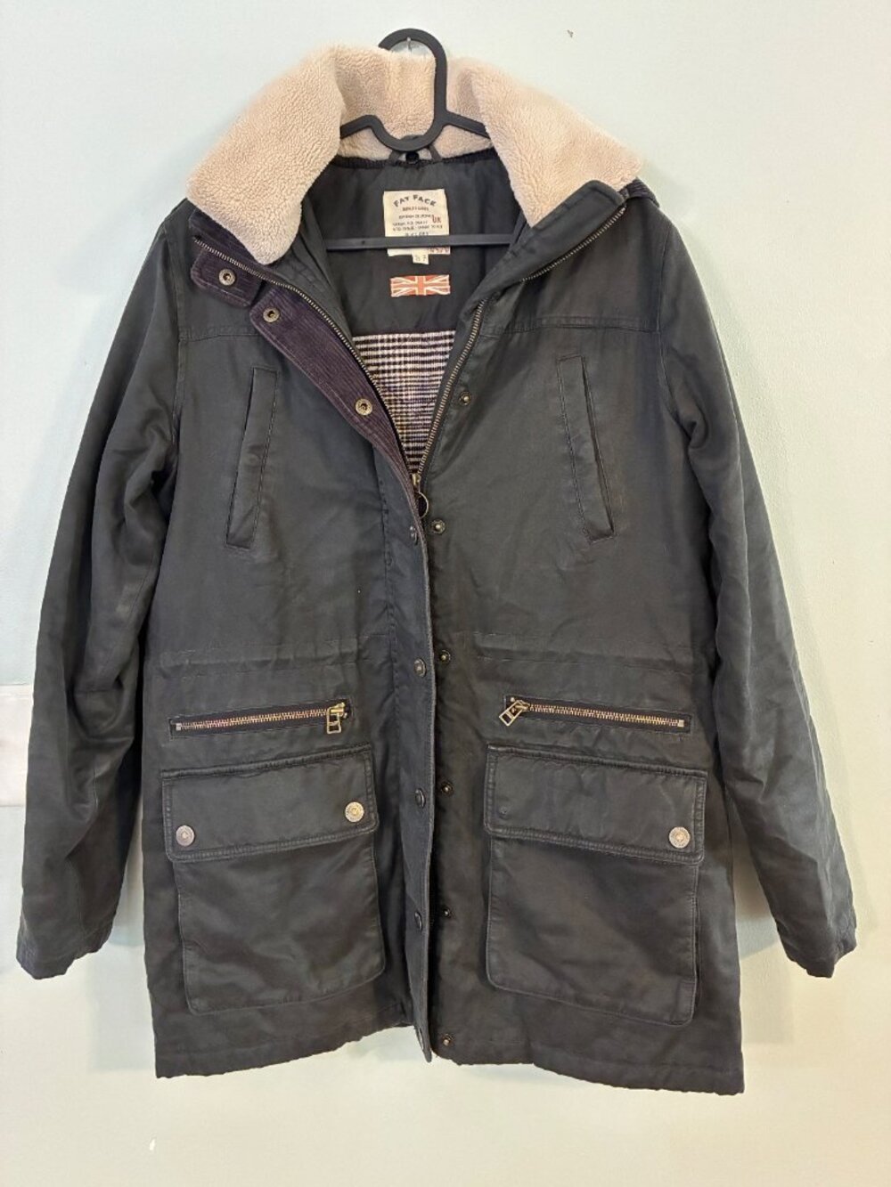 Fat Face Womens US 6 UK 10 Hooded Parka Coat Sherpa Collar Utility Jacket Gray